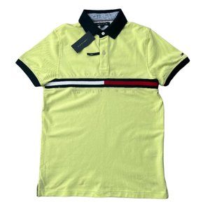 Tommy Hilfiger Men's Yellow Short Sleeve Slim Fit Flag Polo Shirt